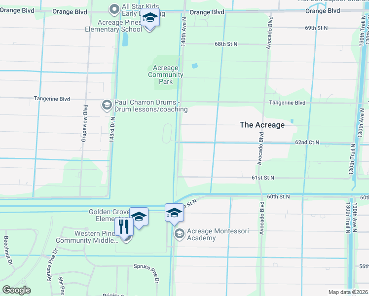 map of restaurants, bars, coffee shops, grocery stores, and more near 13949 61st Lane North in West Palm Beach
