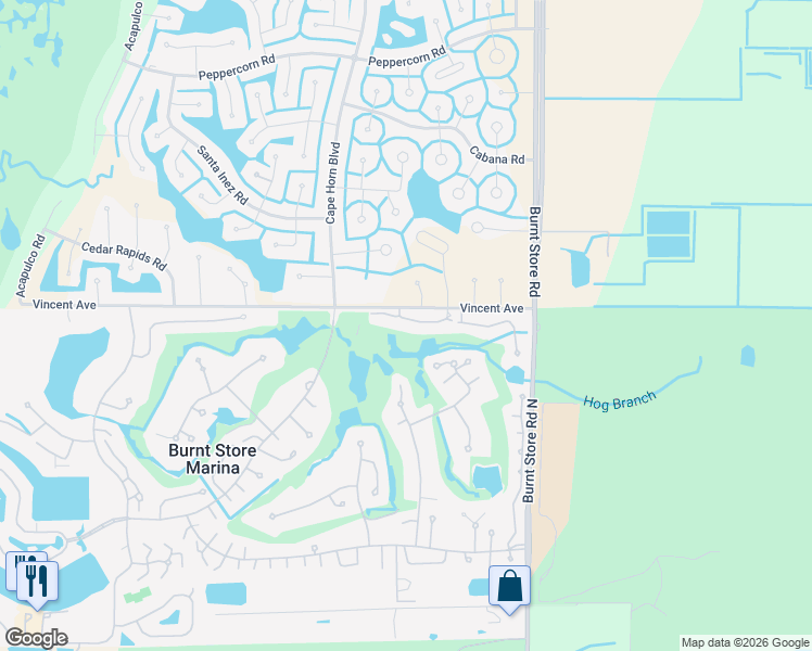 map of restaurants, bars, coffee shops, grocery stores, and more near 24344 Vincent Avenue in Punta Gorda