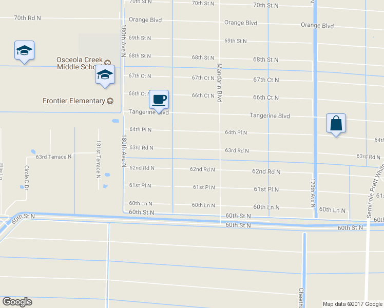 map of restaurants, bars, coffee shops, grocery stores, and more near 17636 63rd Road North in The Acreage