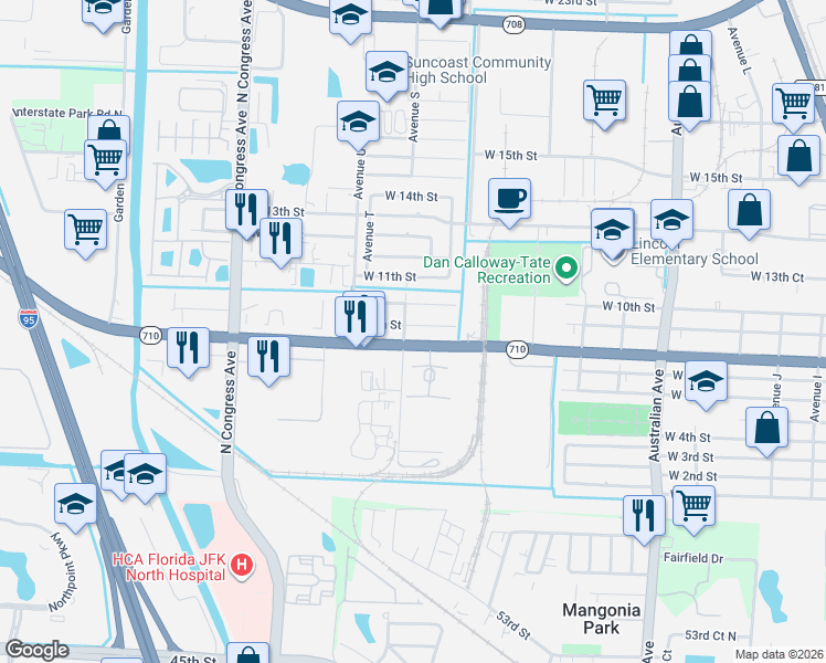 map of restaurants, bars, coffee shops, grocery stores, and more near 1564 West 9th Street in West Palm Beach