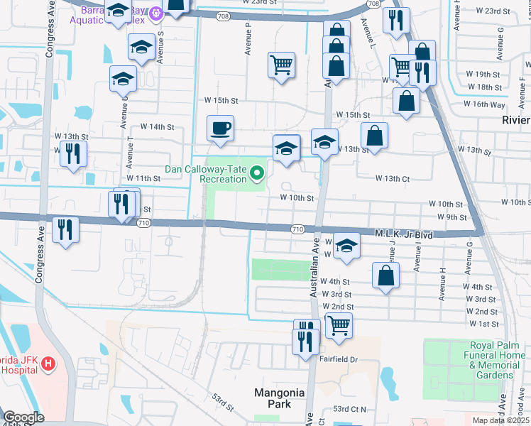 map of restaurants, bars, coffee shops, grocery stores, and more near 1407 West 9th Street in Riviera Beach