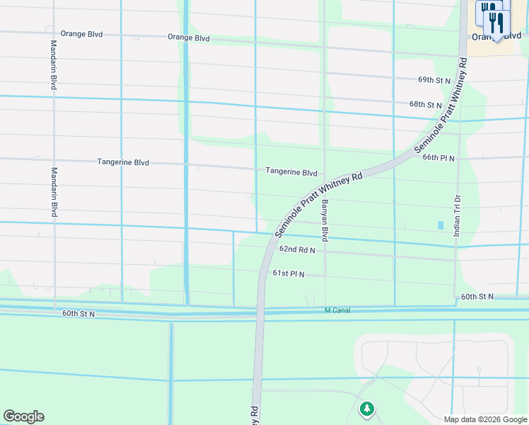 map of restaurants, bars, coffee shops, grocery stores, and more near 16685 63rd Road North in Loxahatchee