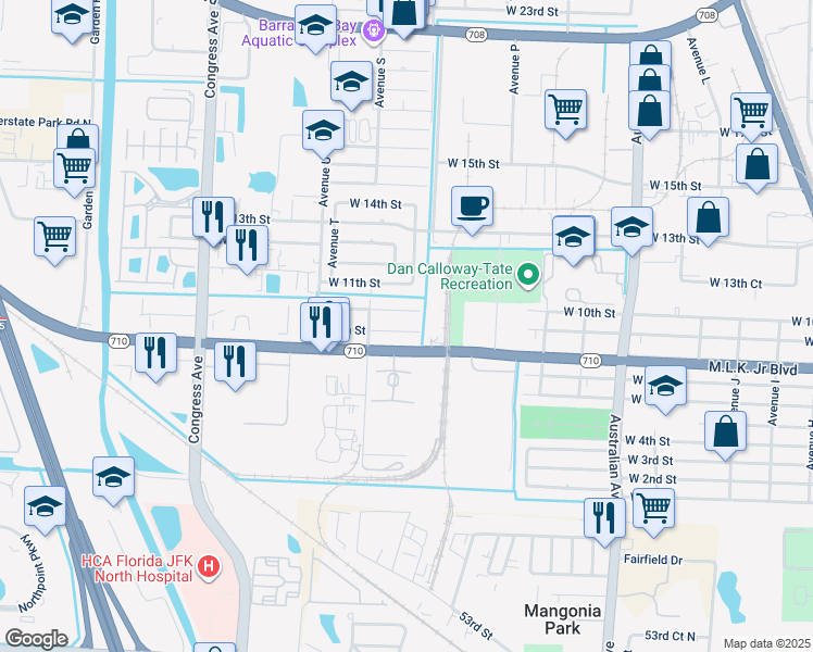 map of restaurants, bars, coffee shops, grocery stores, and more near 1524 West 9th Street in West Palm Beach
