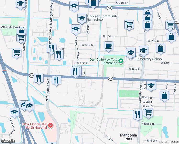 map of restaurants, bars, coffee shops, grocery stores, and more near 1564 West 9th Street in West Palm Beach