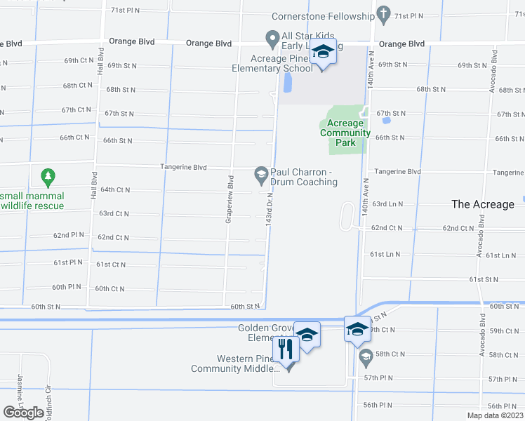 map of restaurants, bars, coffee shops, grocery stores, and more near 14436 63rd Court North in Loxahatchee