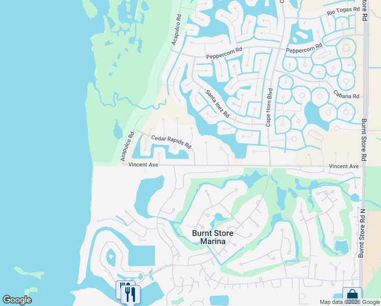 map of restaurants, bars, coffee shops, grocery stores, and more near 24052 Cedar Rapids Road in Punta Gorda