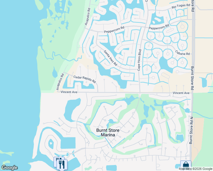 map of restaurants, bars, coffee shops, grocery stores, and more near 17494 Cuillagan Court in Punta Gorda