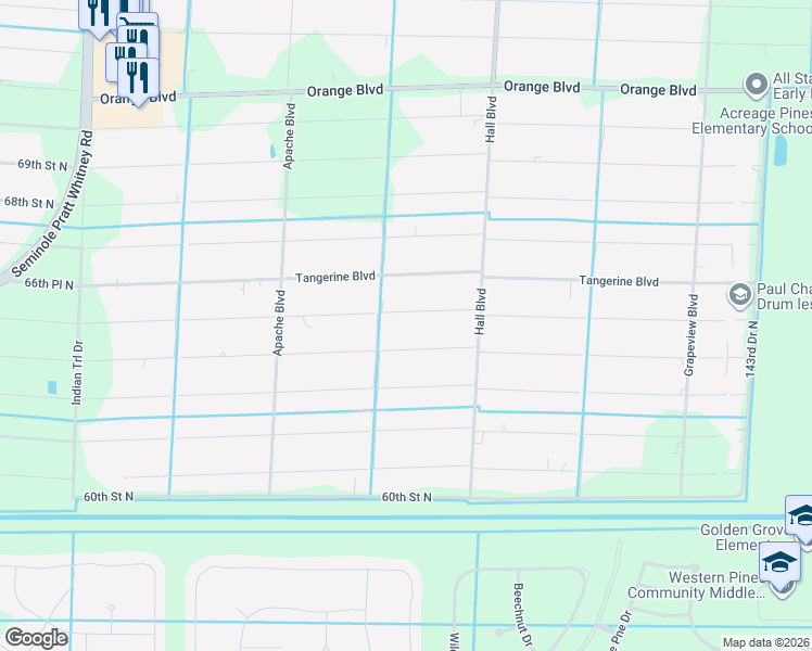 map of restaurants, bars, coffee shops, grocery stores, and more near 15212 64th Place North in Loxahatchee