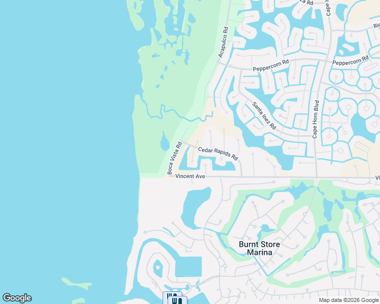 map of restaurants, bars, coffee shops, grocery stores, and more near 17490 Acapulco Road in Punta Gorda