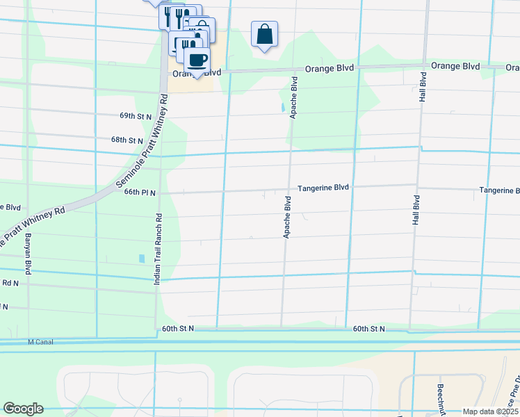 map of restaurants, bars, coffee shops, grocery stores, and more near 15590 64th Place North in Loxahatchee