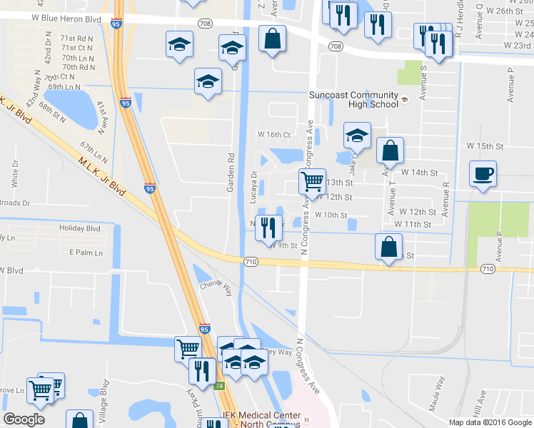 map of restaurants, bars, coffee shops, grocery stores, and more near 989 Abaco Lane in Riviera Beach