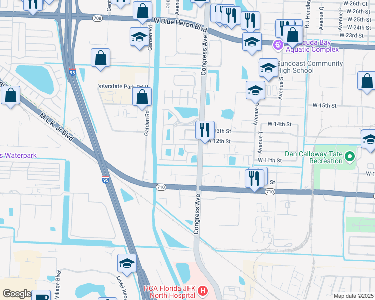 map of restaurants, bars, coffee shops, grocery stores, and more near 1002 Flamingo Place in West Palm Beach
