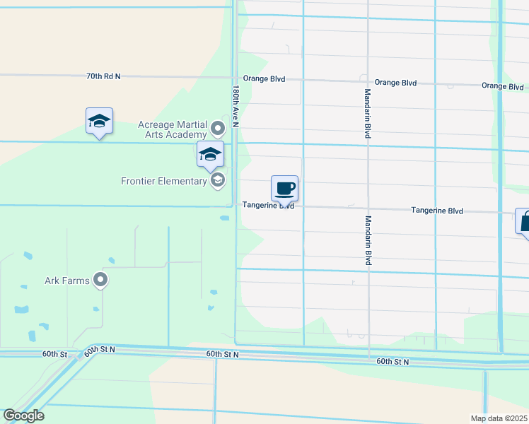map of restaurants, bars, coffee shops, grocery stores, and more near 17851 Tangerine Boulevard in Loxahatchee