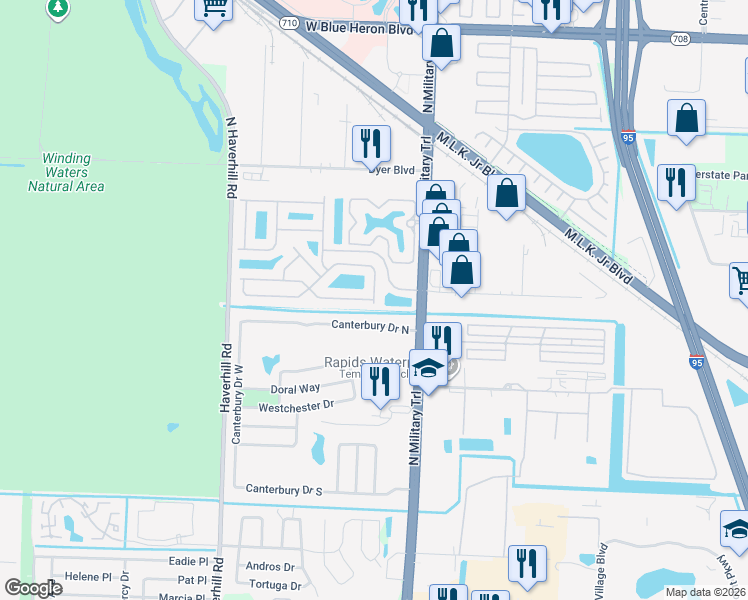 map of restaurants, bars, coffee shops, grocery stores, and more near 1067 Big Torch Street in Riviera Beach