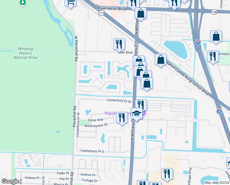 map of restaurants, bars, coffee shops, grocery stores, and more near 1067 Big Torch Street in Riviera Beach