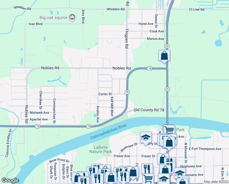 map of restaurants, bars, coffee shops, grocery stores, and more near 635 Francis Street in LaBelle