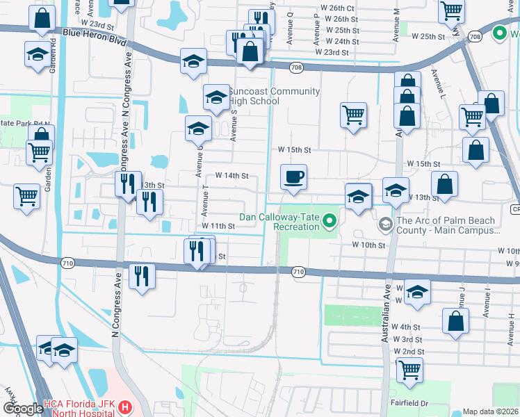map of restaurants, bars, coffee shops, grocery stores, and more near 1210 Avenue R in West Palm Beach