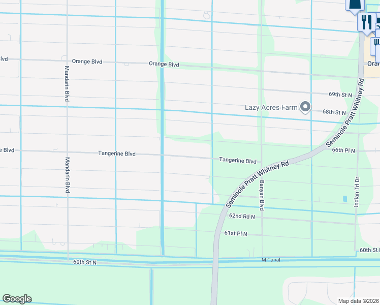map of restaurants, bars, coffee shops, grocery stores, and more near 16799 Tangerine Boulevard in Loxahatchee