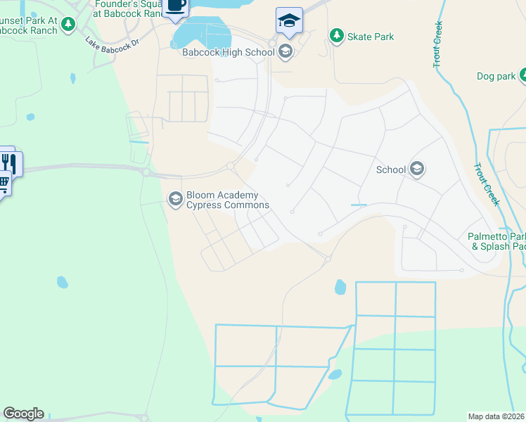 map of restaurants, bars, coffee shops, grocery stores, and more near 43153 Wild Indigo Road in Punta Gorda