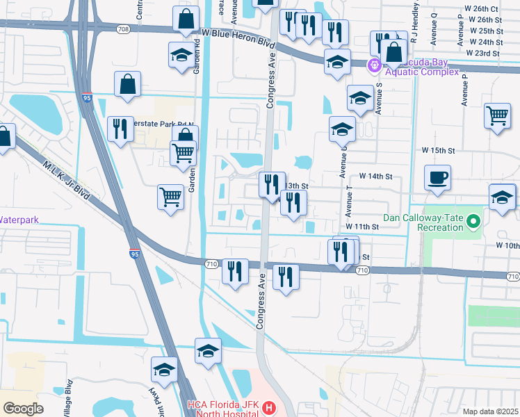 map of restaurants, bars, coffee shops, grocery stores, and more near 1943 Freeport Drive in Riviera Beach