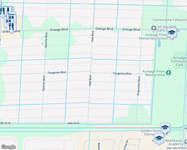 map of restaurants, bars, coffee shops, grocery stores, and more near 14921 Tangerine Boulevard in Loxahatchee