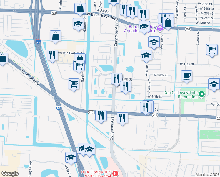 map of restaurants, bars, coffee shops, grocery stores, and more near 1943 Freeport Drive in Riviera Beach