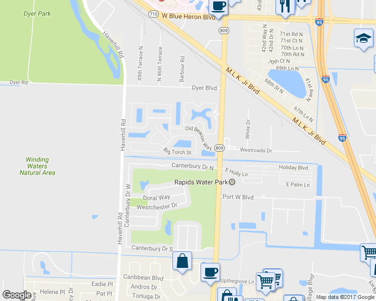 map of restaurants, bars, coffee shops, grocery stores, and more near 1067 Big Torch Street in Riviera Beach