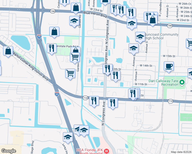 map of restaurants, bars, coffee shops, grocery stores, and more near 1991 Freeport Drive in West Palm Beach