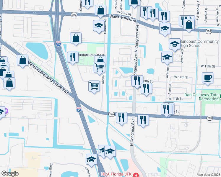 map of restaurants, bars, coffee shops, grocery stores, and more near 1106 Lucaya Drive in West Palm Beach