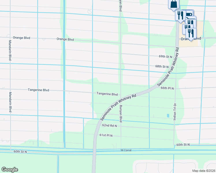 map of restaurants, bars, coffee shops, grocery stores, and more near 16568 66th Court North in Loxahatchee