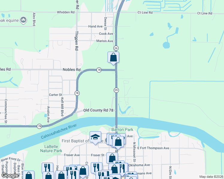 map of restaurants, bars, coffee shops, grocery stores, and more near 829 Bridge Street in LaBelle