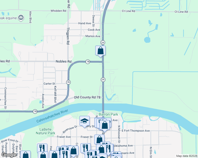 map of restaurants, bars, coffee shops, grocery stores, and more near 829 Bridge Street in LaBelle