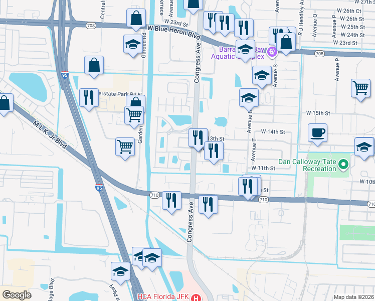 map of restaurants, bars, coffee shops, grocery stores, and more near 1960 Freeport Drive in Riviera Beach