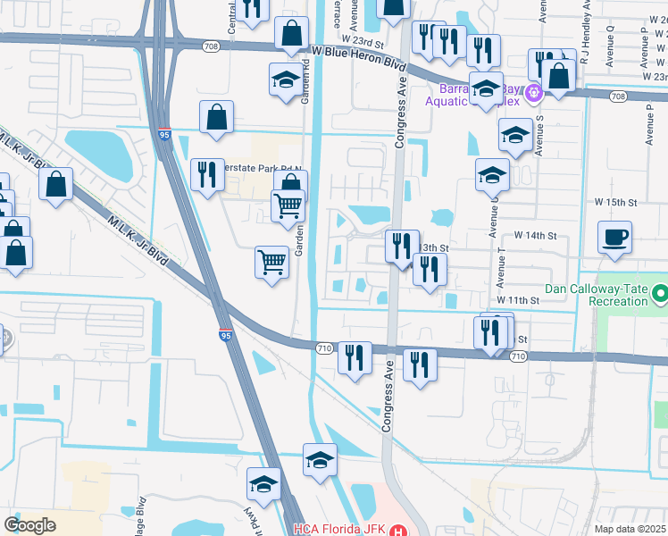 map of restaurants, bars, coffee shops, grocery stores, and more near 2032 Freeport Drive in Riviera Beach