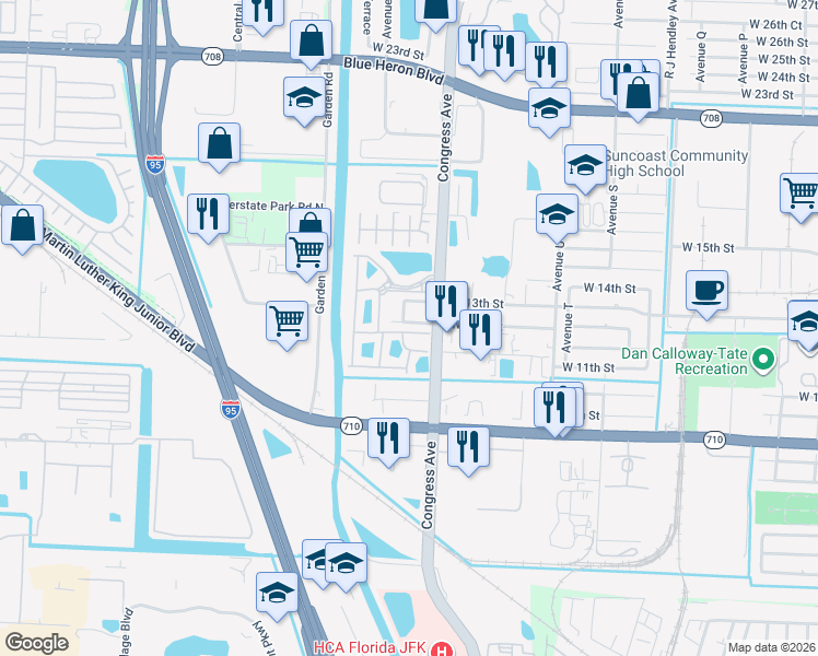 map of restaurants, bars, coffee shops, grocery stores, and more near 2001 West 12th Street in Riviera Beach
