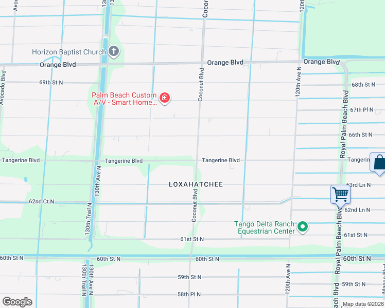 map of restaurants, bars, coffee shops, grocery stores, and more near 12523 Tangerine Boulevard in West Palm Beach