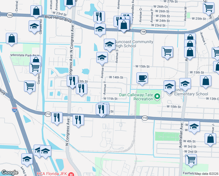 map of restaurants, bars, coffee shops, grocery stores, and more near 1631 West 12th Court in Riviera Beach