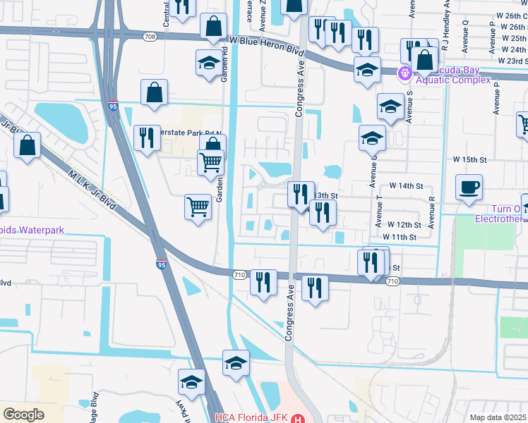 map of restaurants, bars, coffee shops, grocery stores, and more near 2001 West 12th Street in Riviera Beach