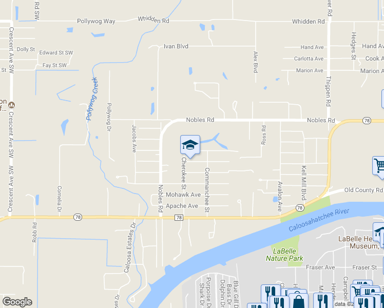 map of restaurants, bars, coffee shops, grocery stores, and more near 1203 Sioux Avenue in LaBelle