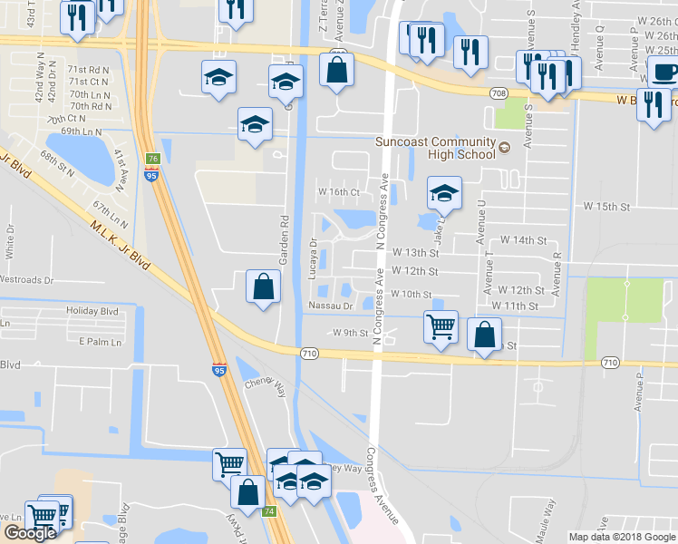 map of restaurants, bars, coffee shops, grocery stores, and more near 2001 West 12th Street in Riviera Beach