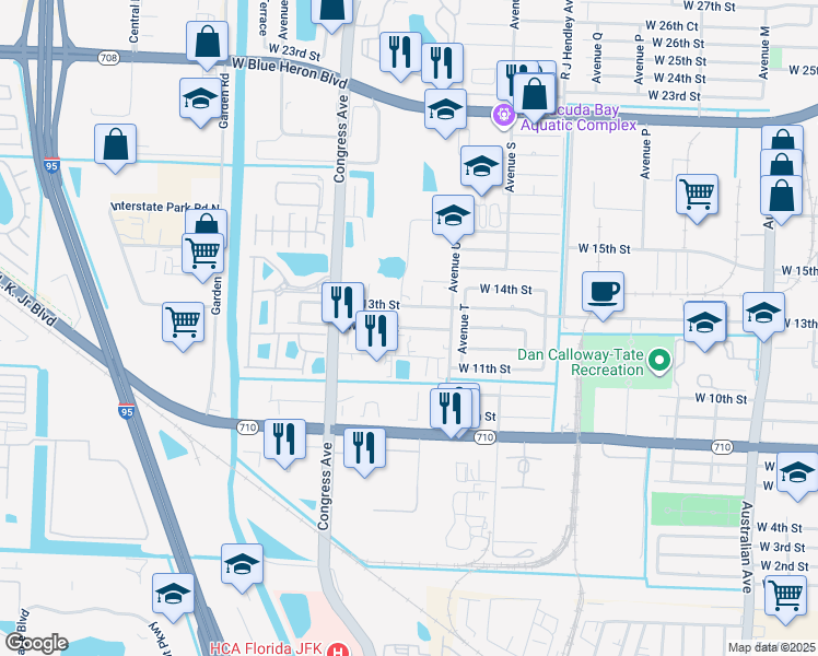 map of restaurants, bars, coffee shops, grocery stores, and more near 1776 West 12th Street in Riviera Beach