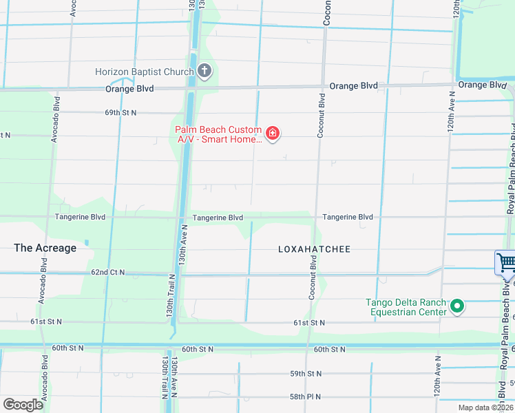 map of restaurants, bars, coffee shops, grocery stores, and more near 12775 Tangerine Boulevard in West Palm Beach