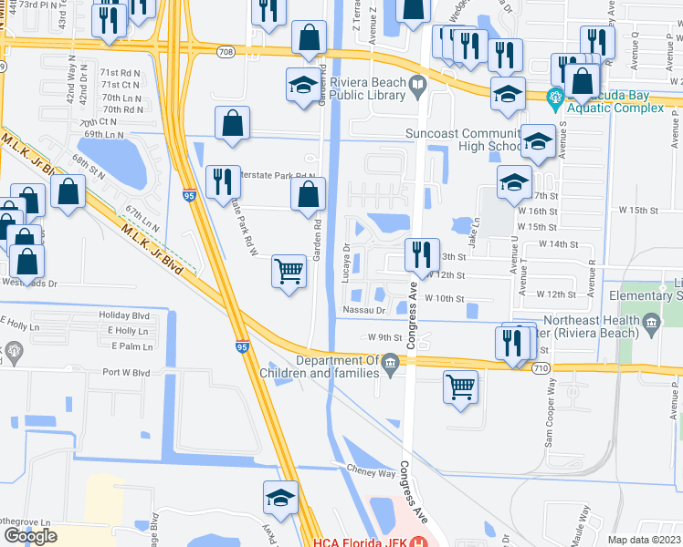 map of restaurants, bars, coffee shops, grocery stores, and more near 1109 Lucaya Drive in Riviera Beach