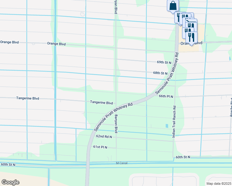 map of restaurants, bars, coffee shops, grocery stores, and more near 6598 Banyan Boulevard in Loxahatchee