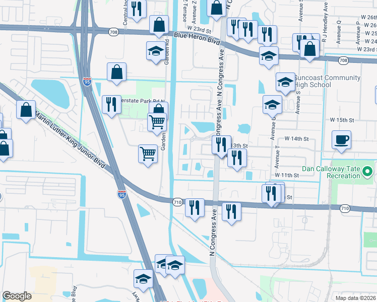 map of restaurants, bars, coffee shops, grocery stores, and more near 1106 Lucaya Drive in West Palm Beach