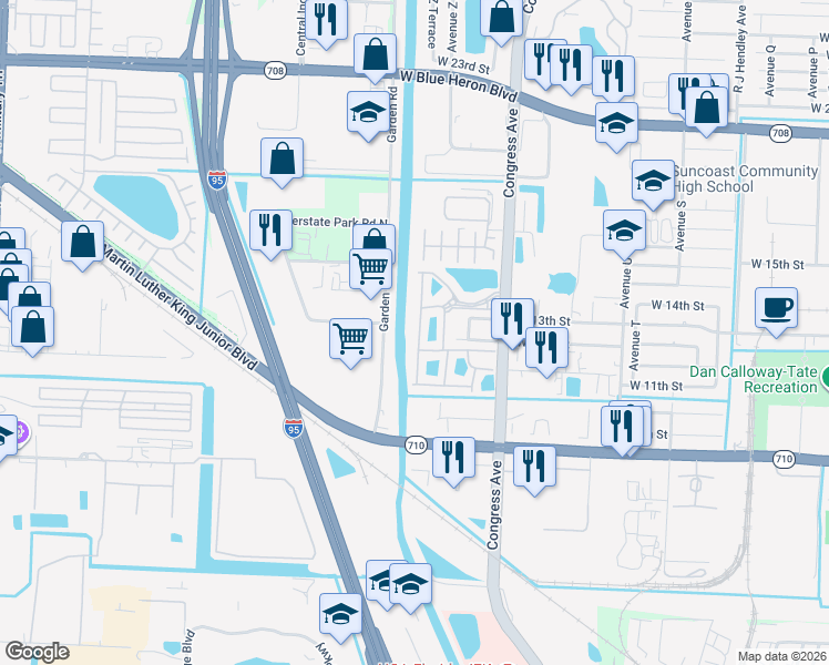 map of restaurants, bars, coffee shops, grocery stores, and more near 1211 Lucaya Drive in Riviera Beach