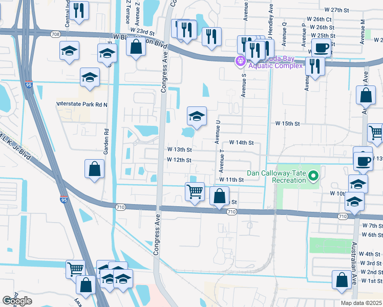 map of restaurants, bars, coffee shops, grocery stores, and more near 1776 West 12th Street in Riviera Beach