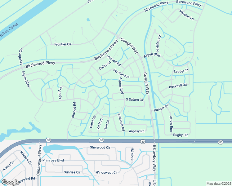 map of restaurants, bars, coffee shops, grocery stores, and more near 1057 Saturn Court in LaBelle