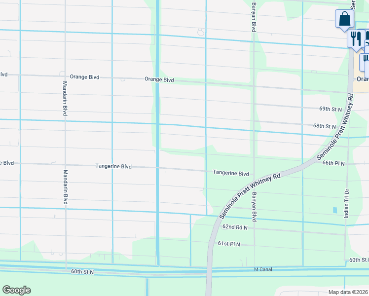 map of restaurants, bars, coffee shops, grocery stores, and more near 16797 66th Court North in Loxahatchee