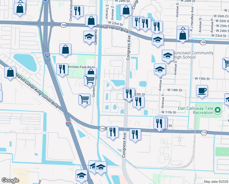 map of restaurants, bars, coffee shops, grocery stores, and more near 1993 Marsh Harbor Drive in Riviera Beach